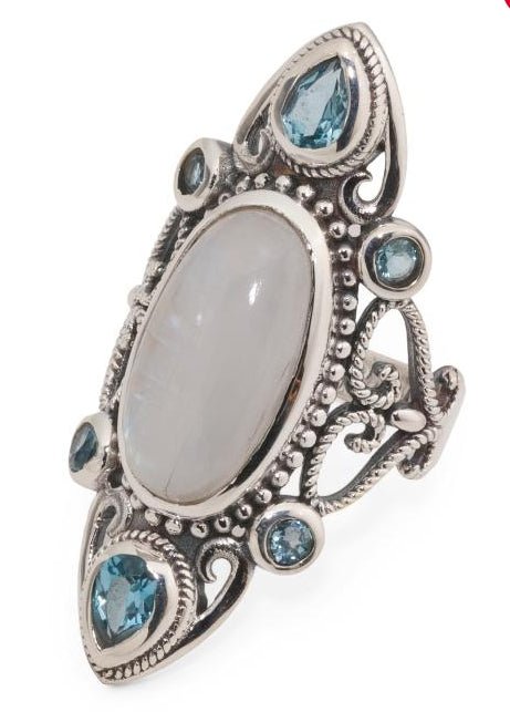 CLEARANCE Large Gothic Rainbow Moonstone Silver Ring Jewelry - Gothic & Alternative Gift - Haunted