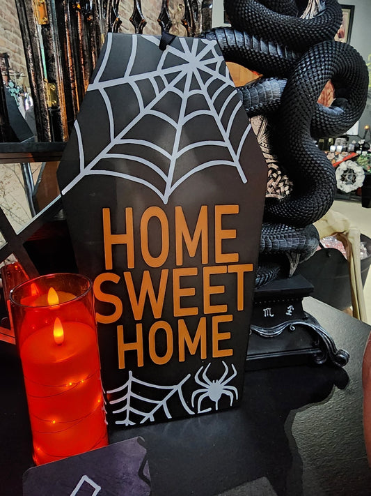 Coffin Home Sweet Home Sign Holiday Craft and Decor - Gothic & Alternative Gift - Haunted
