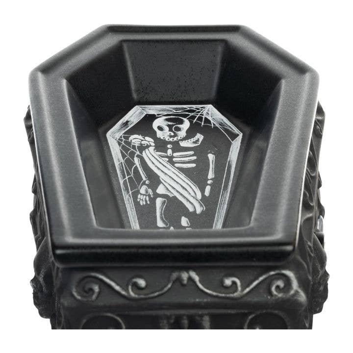 Coffin Shaped Skeleton Muerto Halloween Fragrance & Wax Electric Warmer Candle Holder - Gothic & Alternative Gift - Haunted