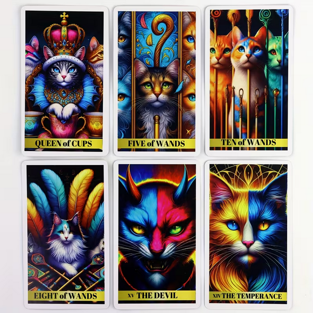 Colorful Cat Tarot Card Deck Kitty Witch Celestial Witch Supplies - Gothic & Alternative Gift - Haunted