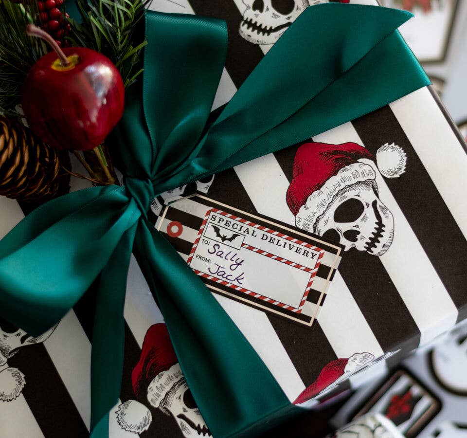 Creepmas Gift Label Sticker Sheet with Silver Foil Wrapping Paper - Gothic & Alternative Gift - Haunted