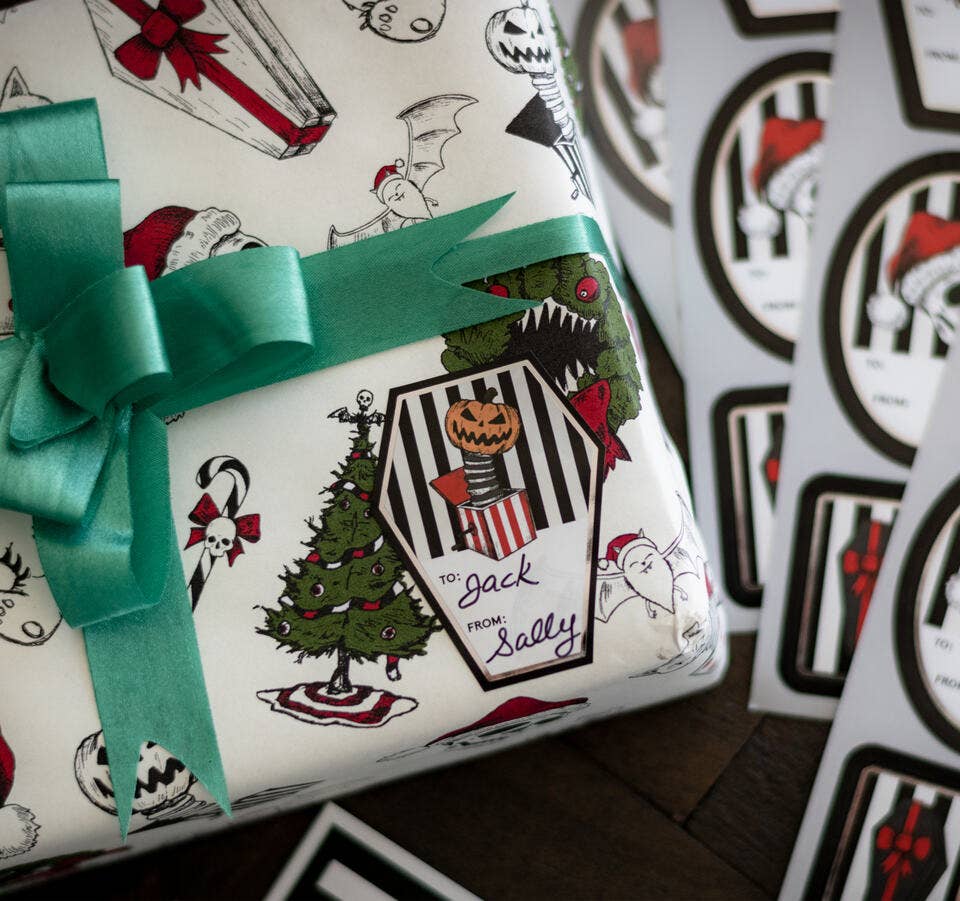 Creepmas Gift Label Sticker Sheet with Silver Foil Wrapping Paper - Gothic & Alternative Gift - Haunted