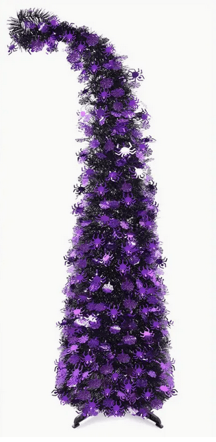 Creepmas Gothmas Purple and Black Tree with Spiders and Bats Seasonal Home Decor - Gothic & Alternative Gift - Haunted