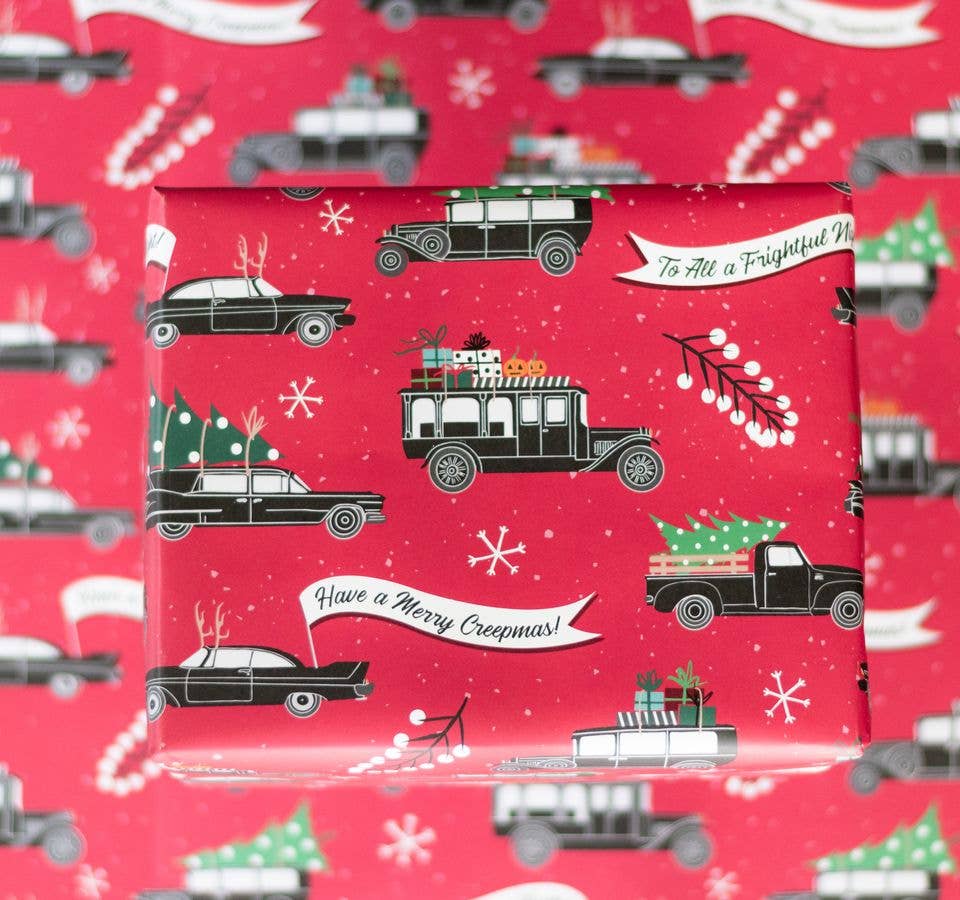Creepmas Hearse Gift Wrap (8ft Roll) Holiday Craft and Decor - Gothic & Alternative Gift - Haunted