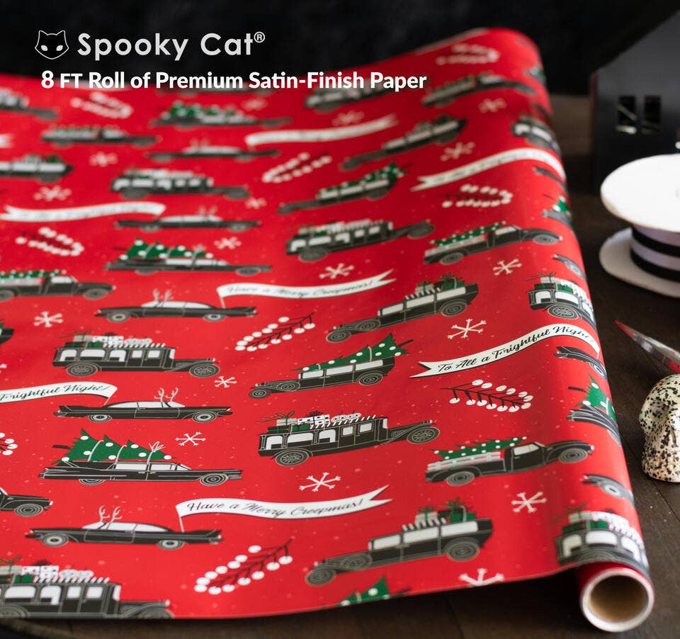 Creepmas Hearse Gift Wrap (8ft Roll) Holiday Craft and Decor - Gothic & Alternative Gift - Haunted