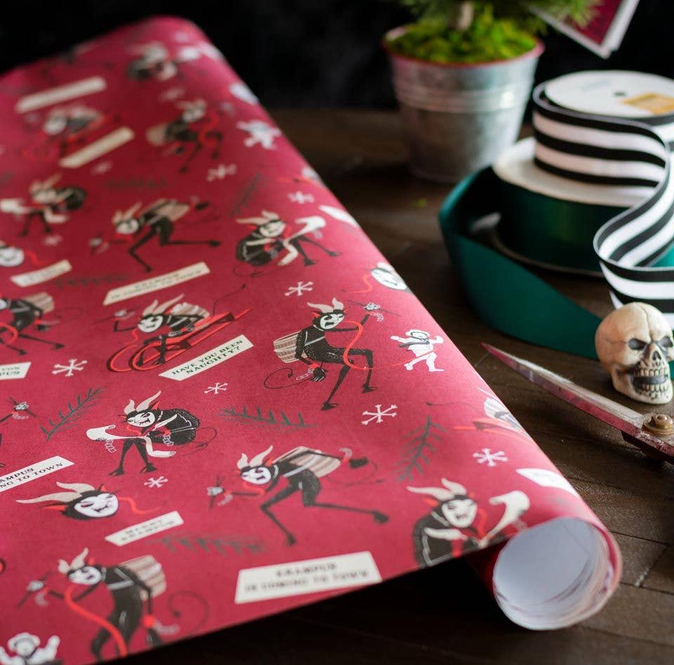 Creepmas Krampus Folklore Gift Wrap Wrapping Paper 8 Foot roll Gruss Vom Seasonal Home Decor - Gothic & Alternative Gift - Haunted