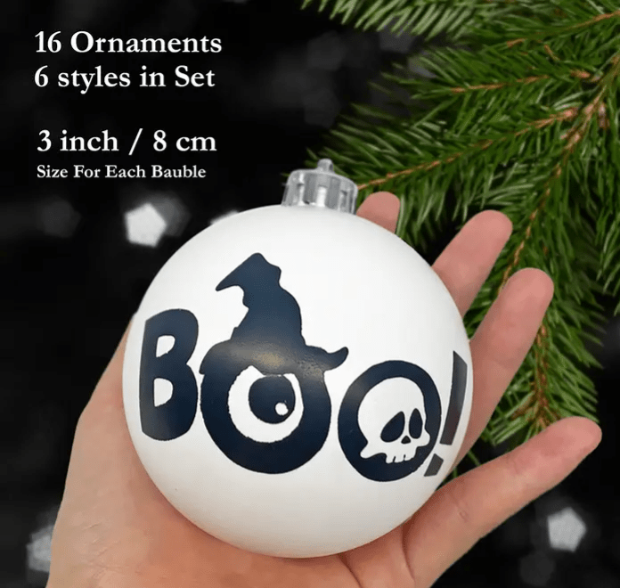 Creepy BOO Black and White Ornament set Gothmas, Christmas, Creepmas, Holiday Ornaments - Gothic & Alternative Gift - Haunted