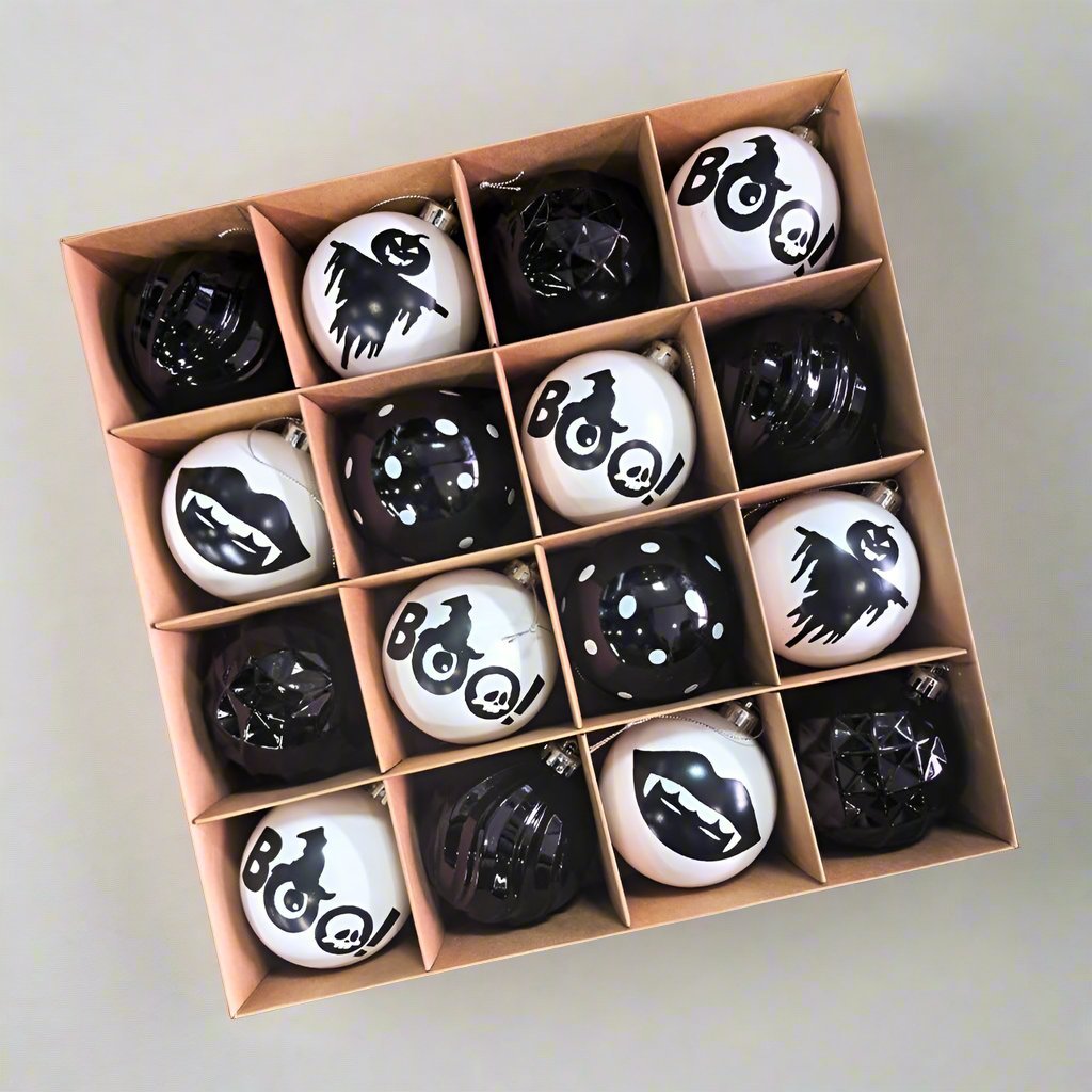 Creepy BOO Black and White Ornament set Gothmas, Christmas, Creepmas, Holiday Ornaments - Gothic & Alternative Gift - Haunted
