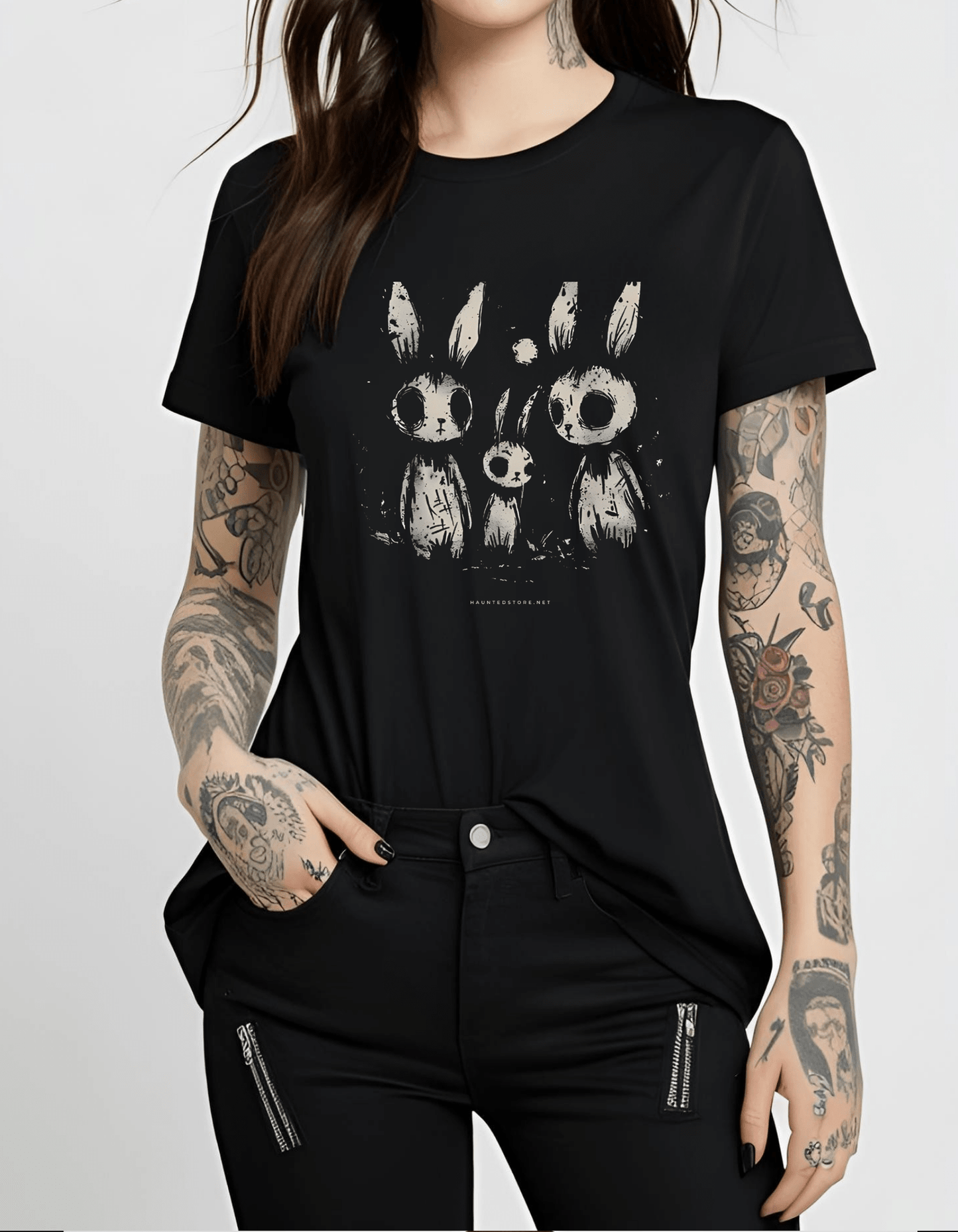 Creepy Bunnies Unisex T-Shirt-Black Clothing - Gothic & Alternative Gift - Haunted