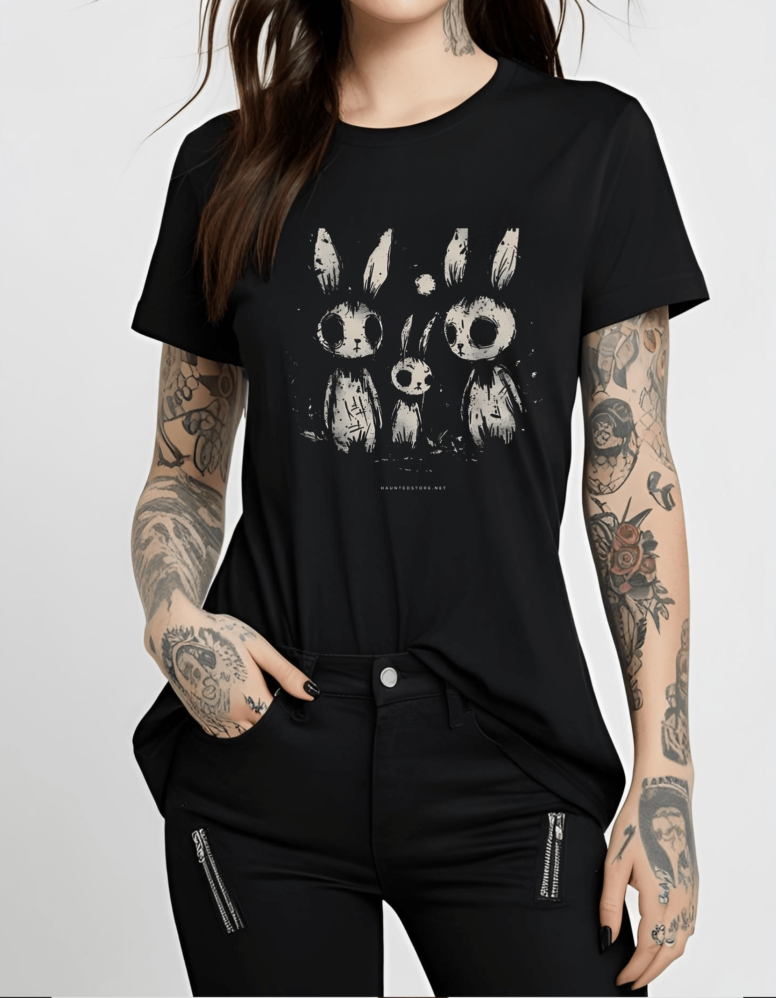 Creepy Bunnies Unisex T-Shirt-Black Clothing - Gothic & Alternative Gift - Haunted