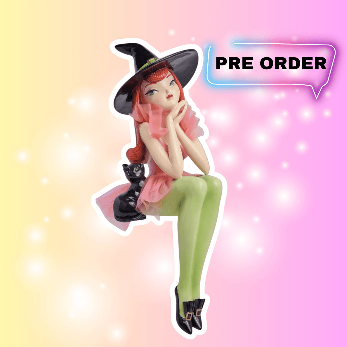 Creepy Cute, 23in Shelf Sitting Witch Pink Hair Statues - Gothic & Alternative Gift - Haunted