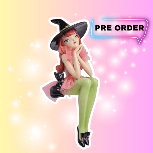 Creepy Cute, 23in Shelf Sitting Witch Pink Hair Statues - Gothic & Alternative Gift - Haunted