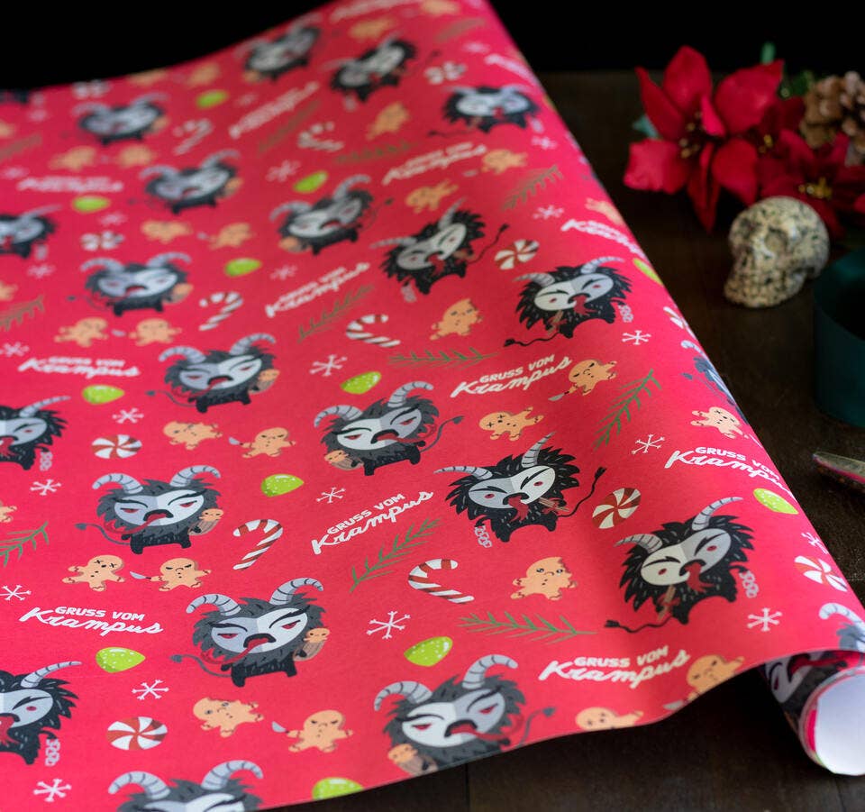 Creepy Cute Krampus Gift Wrap Wrapping Paper 8ft Roll Seasonal Home Decor - Gothic & Alternative Gift - Haunted