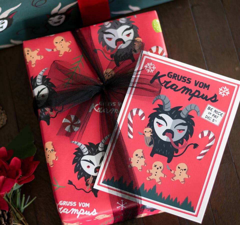 Creepy Cute Krampus Gift Wrap Wrapping Paper 8ft Roll Seasonal Home Decor - Gothic & Alternative Gift - Haunted