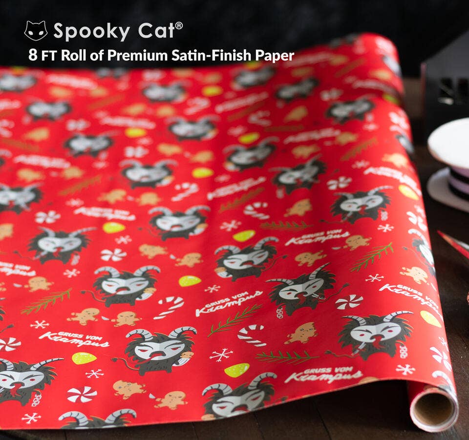 Creepy Cute Krampus Gift Wrap Wrapping Paper 8ft Roll Seasonal Home Decor - Gothic & Alternative Gift - Haunted