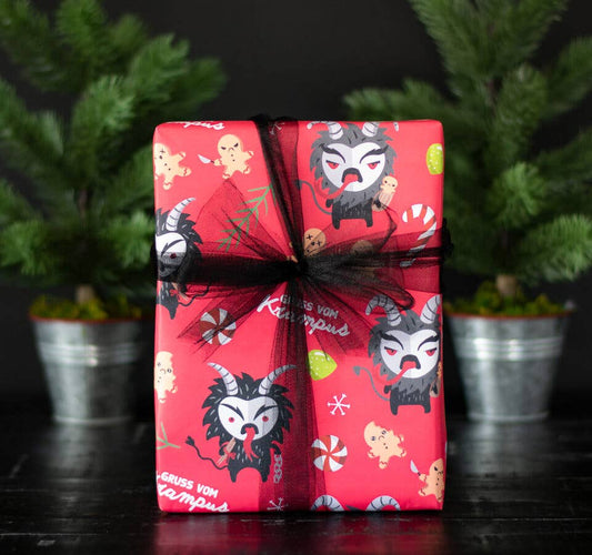Creepy Cute Krampus Gift Wrap Wrapping Paper 8ft Roll Seasonal Home Decor - Gothic & Alternative Gift - Haunted