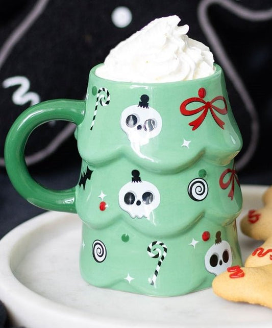 Creepy Skull Christmas Tree Mug - Gothic & Alternative Gift - Haunted