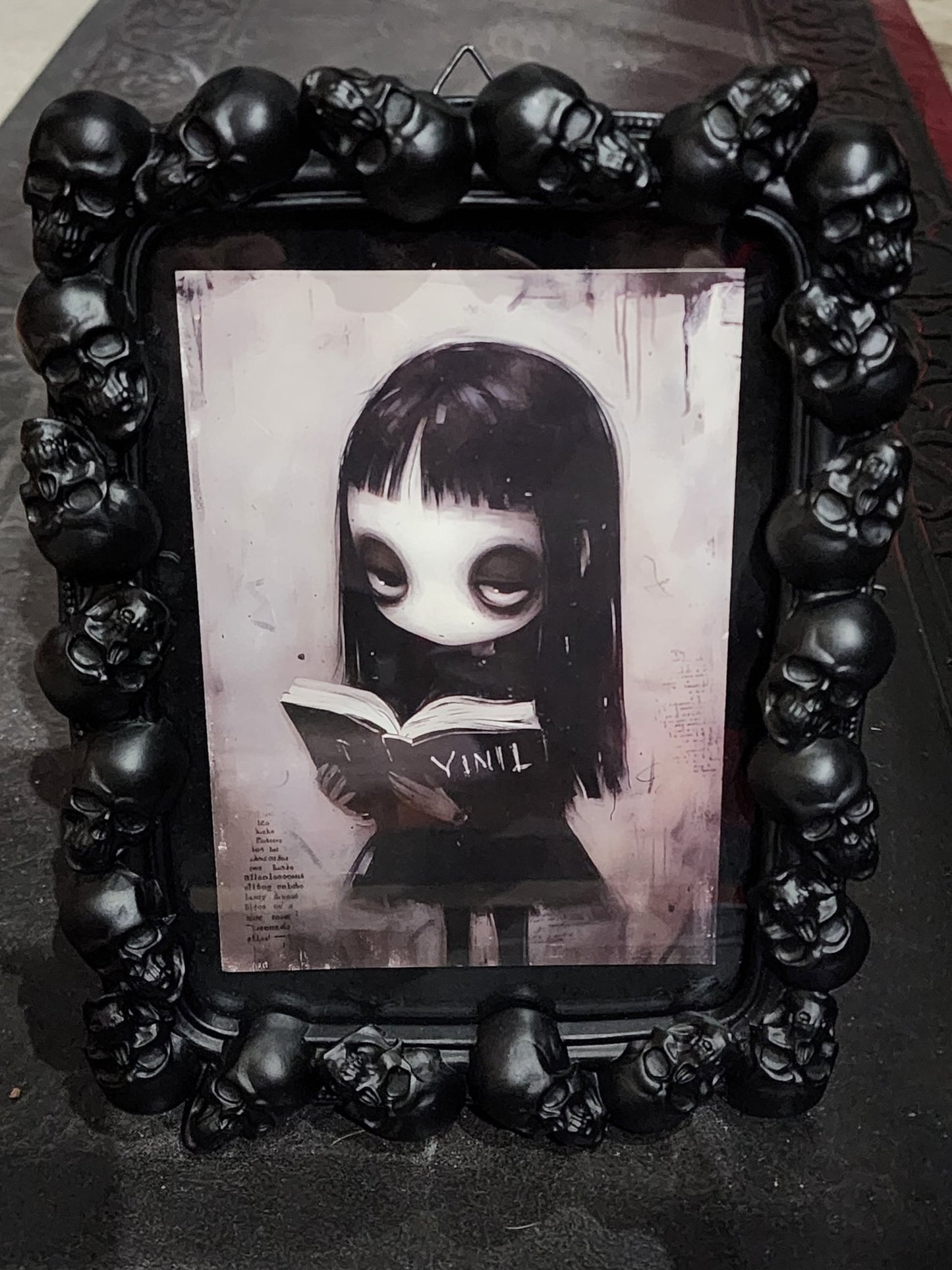 Creepy Spooky Girl in Skull Frame Wall Hanging - Gothic & Alternative Gift - Haunted