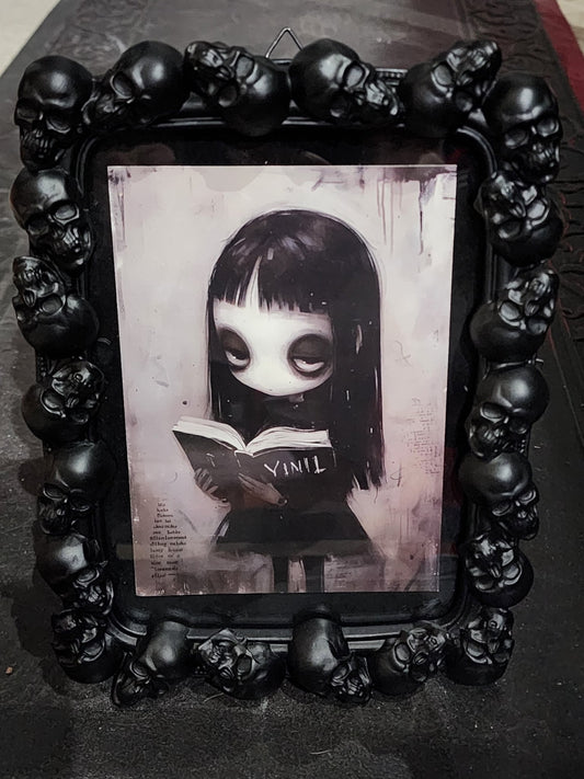 Creepy Spooky Girl in Skull Frame Wall Hanging - Gothic & Alternative Gift - Haunted