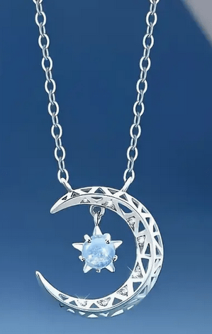 Crescent Moon and Blue Star Silver Necklace Jewelry - Gothic & Alternative Gift - Haunted