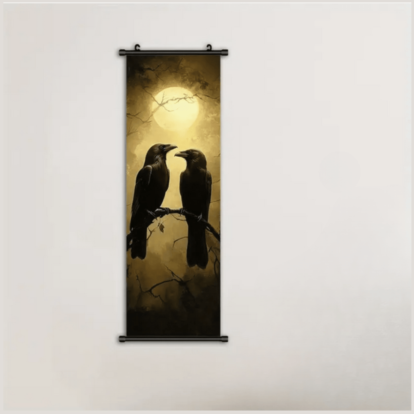 Crow and Moon Canvas Wall Art Banner Wall Hanging - Gothic & Alternative Gift - Haunted
