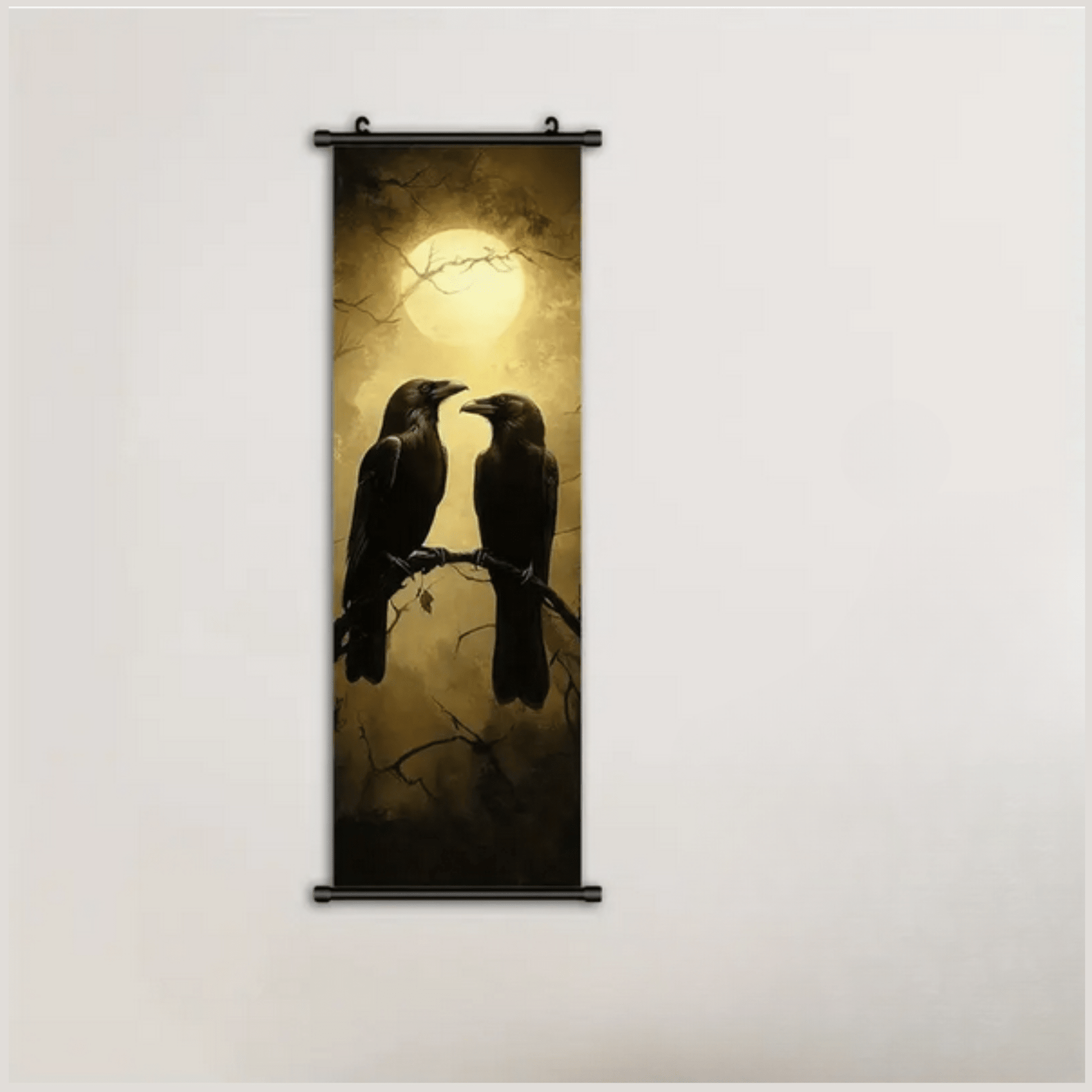 Crow and Moon Canvas Wall Art Banner Wall Hanging - Gothic & Alternative Gift - Haunted