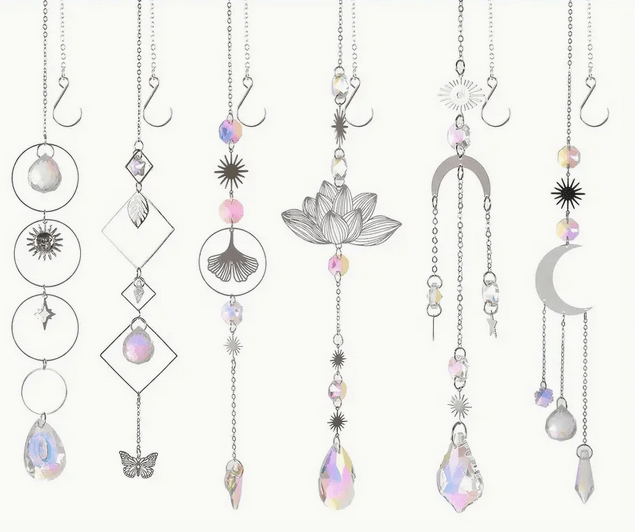 Crystal Sun Catcher-Moon Star Lotus, Leaf wall hanging - Gothic & Alternative Gift - Haunted