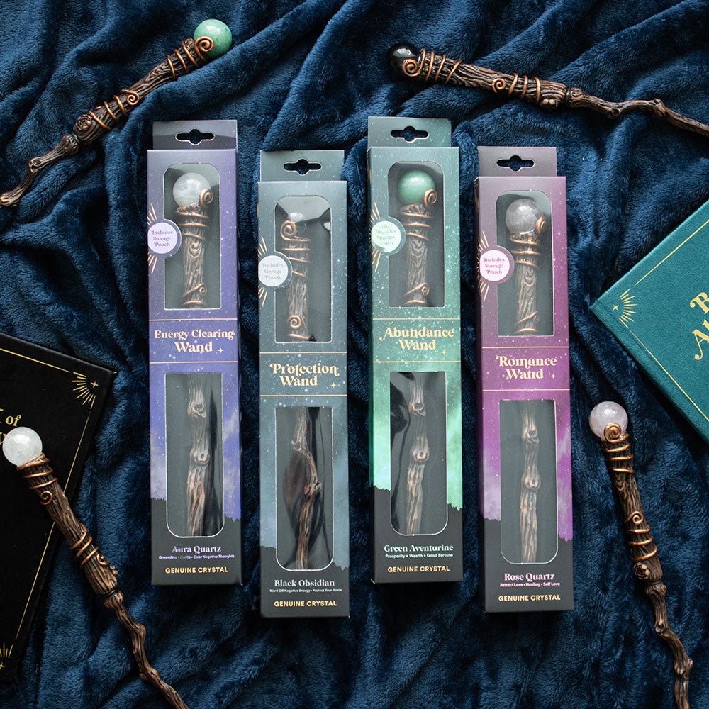 Crystal Wand in a Pouch Quartz, Aventurine, Obsidian Crystal - Gothic & Alternative Gift - Haunted