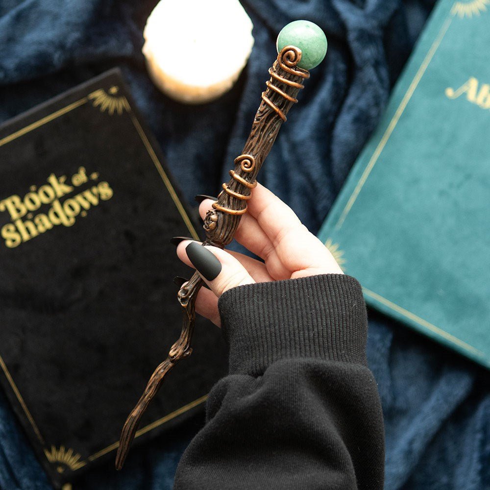 Crystal Wand in a Pouch Quartz, Aventurine, Obsidian Crystal - Gothic & Alternative Gift - Haunted