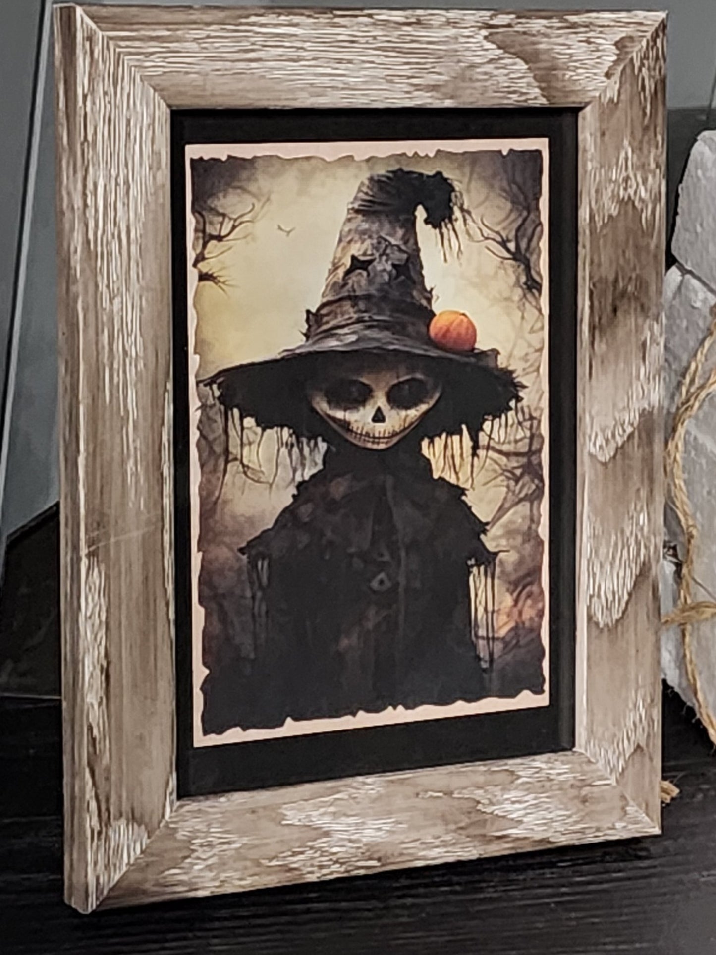 Cursed Creepy Scarecrow Child Framed Print Halloween, Goth, Whimsigoth Wall Hanging - Gothic & Alternative Gift - Haunted
