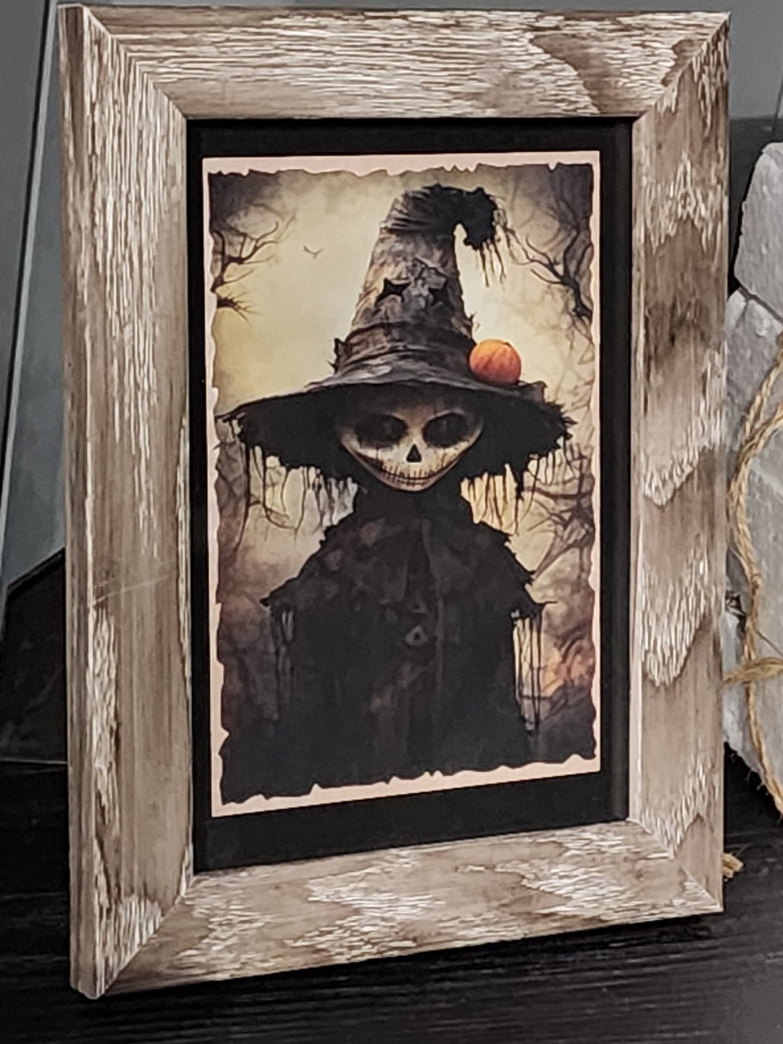 Cursed Creepy Scarecrow Child Framed Print Halloween, Goth, Whimsigoth Wall Hanging - Gothic & Alternative Gift - Haunted