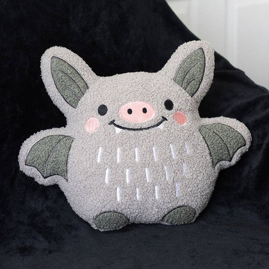 Cute Bat Halloween Boucle Cushion Holiday Craft and Decor - Gothic & Alternative Gift - Haunted