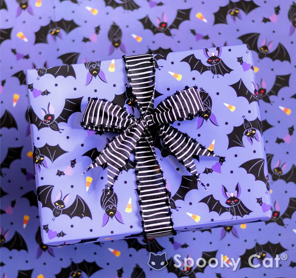 Cute Bat Halloween Gift Wrap (1 Sheet) Holiday Craft and Decor - Gothic & Alternative Gift - Haunted