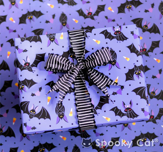 Cute Bat Halloween Gift Wrap (1 Sheet) Holiday Craft and Decor - Gothic & Alternative Gift - Haunted
