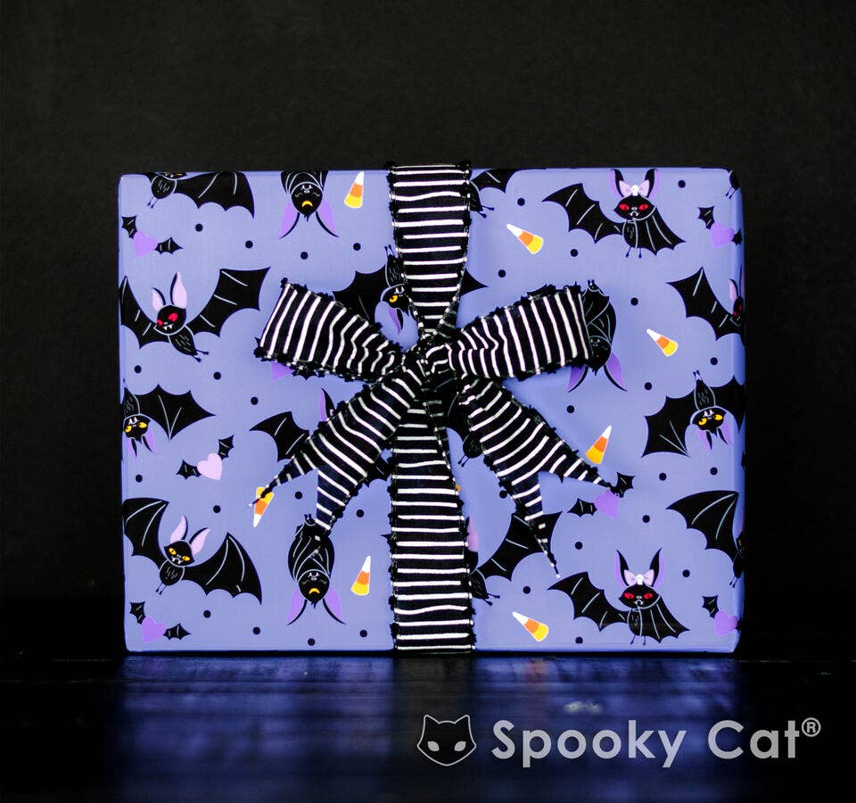Cute Bat Halloween Gift Wrap (1 Sheet) Holiday Craft and Decor - Gothic & Alternative Gift - Haunted