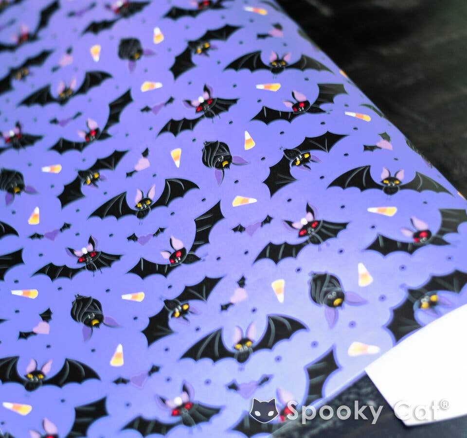 Cute Bat Halloween Gift Wrap (1 Sheet) Holiday Craft and Decor - Gothic & Alternative Gift - Haunted