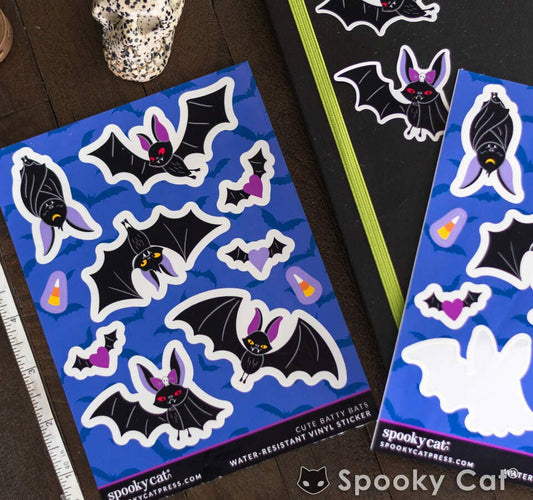 Cute Bat Sticker Sheet Holiday Craft and Decor - Gothic & Alternative Gift - Haunted