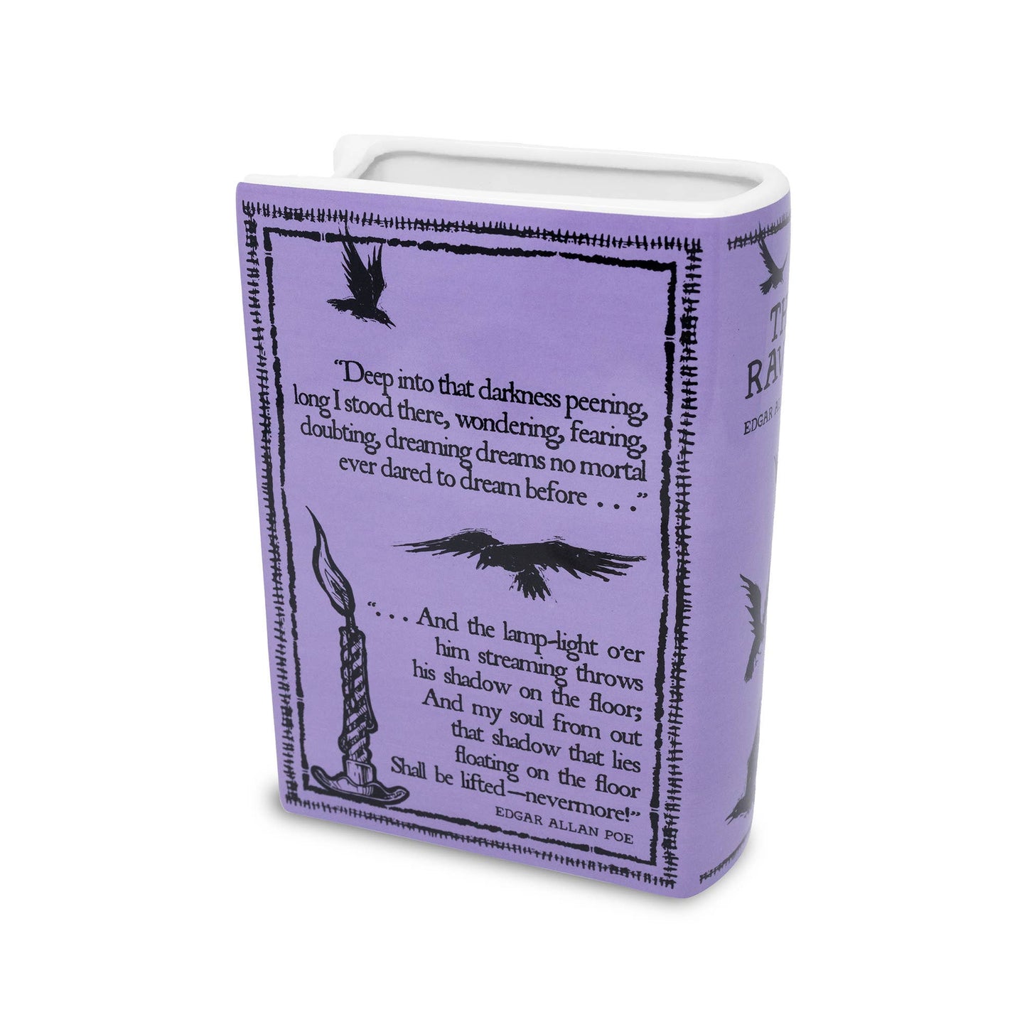 Large Book Shaped Vase, The Raven in Purple