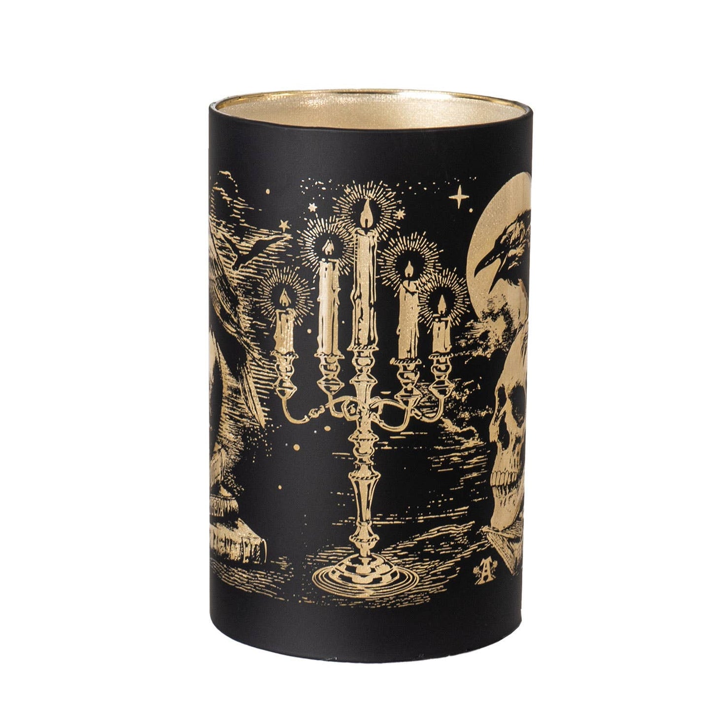 Gothic Poe's Raven on Skull Glass LED Table Lantern Light Lamp