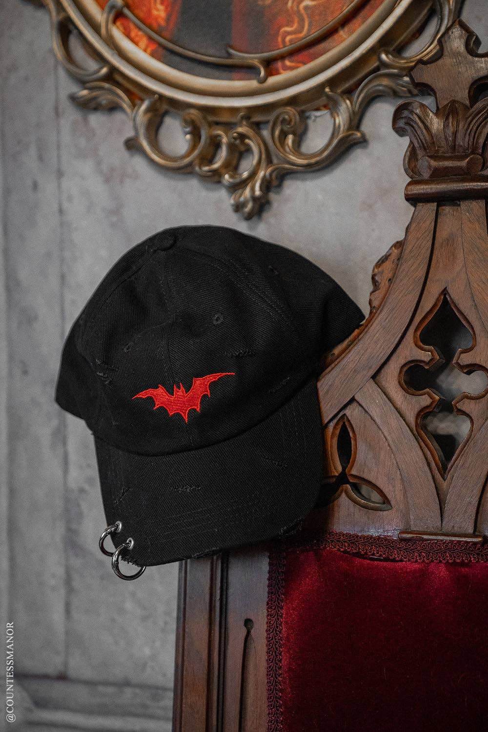 Vampire Bat Pierced Baseball Cap Red Hat