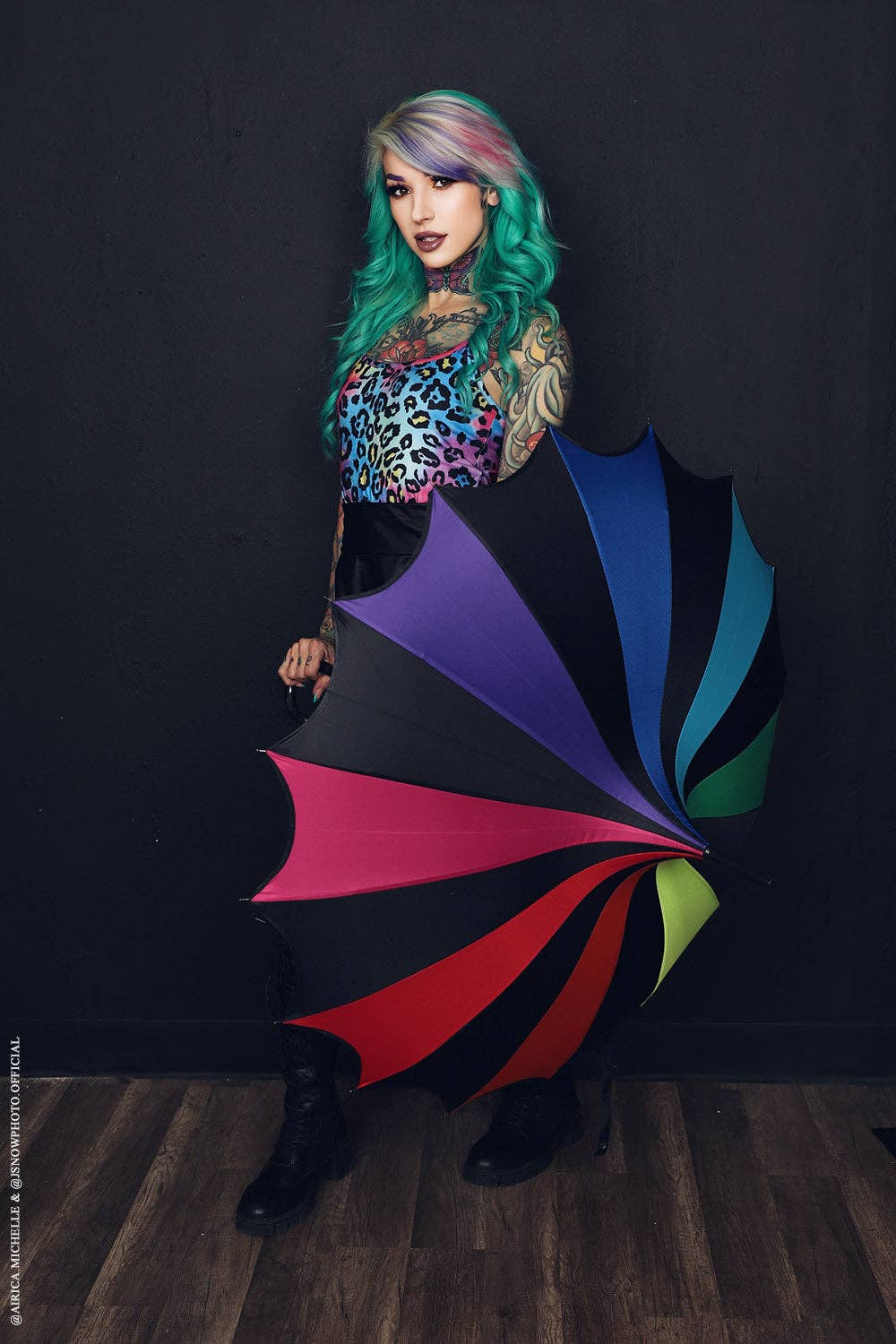 Rainbow Batwing Pagoda Umbrella Goth