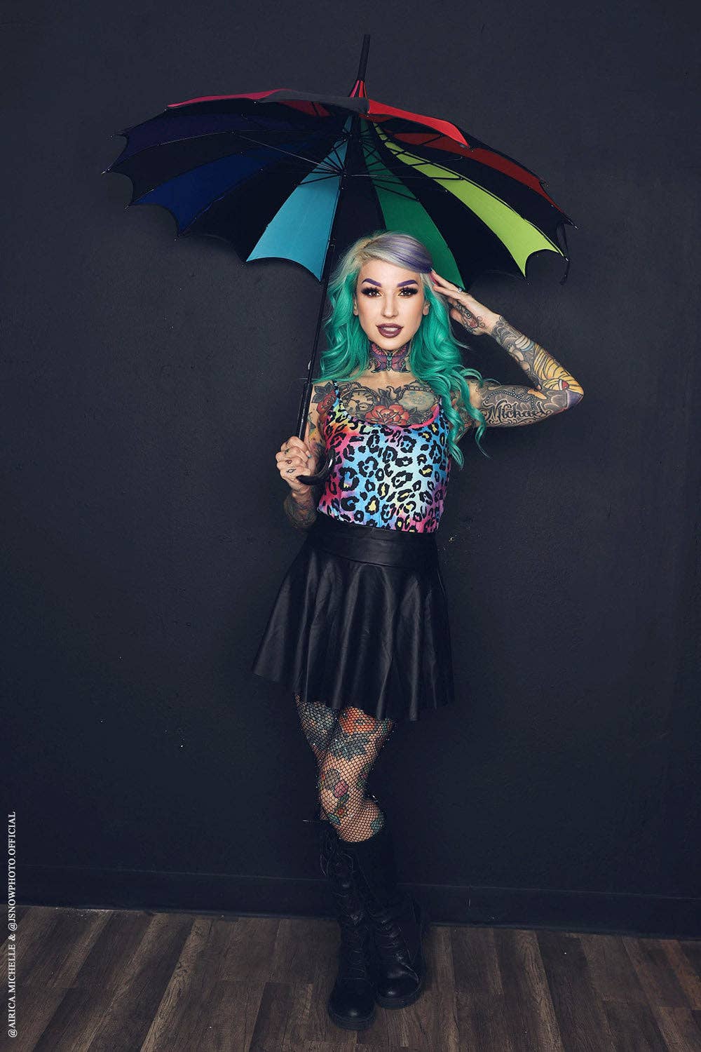 Rainbow Batwing Pagoda Umbrella Goth