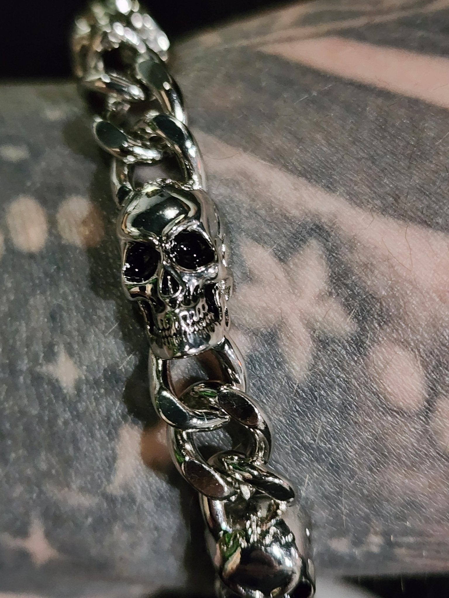 Dark Gothic Skull Heavy Chain Bracelet Jewelry - Gothic & Alternative Gift - Haunted