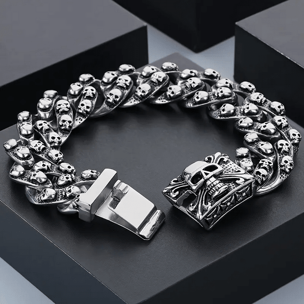 Dark Gothic Skull Heavy Stainless Steel Bracelet Jewelry - Gothic & Alternative Gift - Haunted