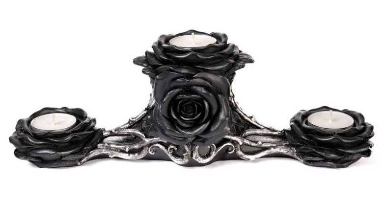 Gothic Black Rose Triple Votive Holder Valloween Valentines