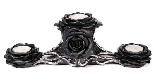 Gothic Black Rose Triple Votive Holder Valloween Valentines