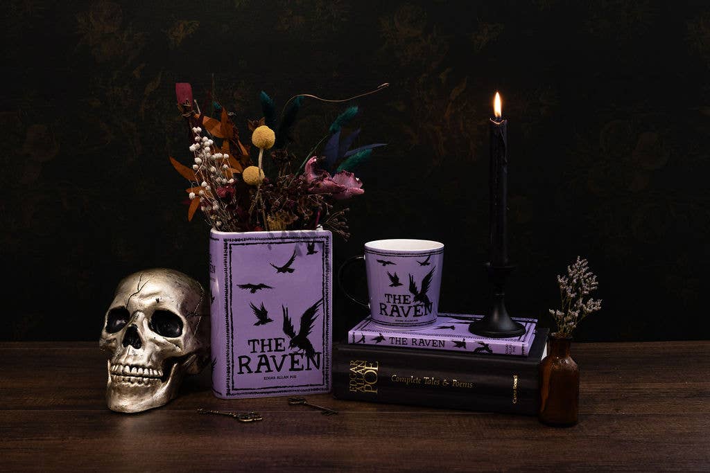 Large Book Shaped Vase, The Raven in Purple