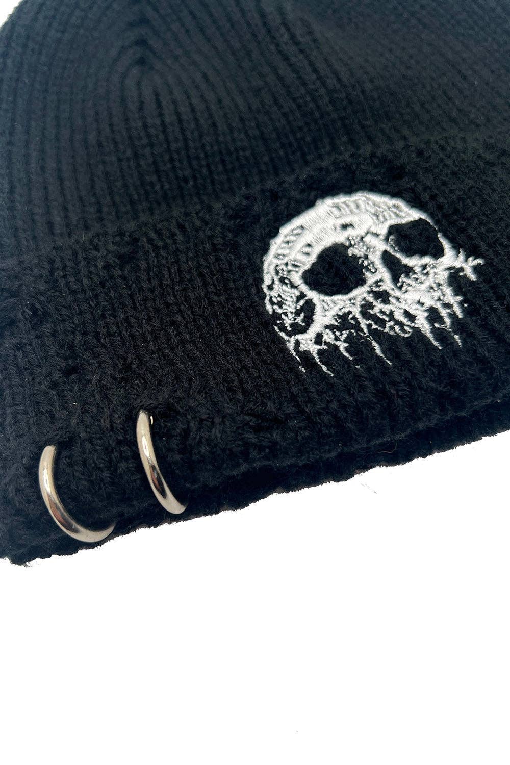Premium Embroidered Dripping Skull Distressed Pierced Beanie