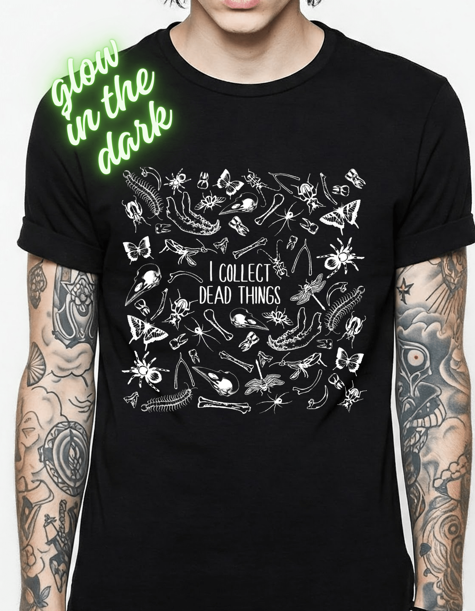 Dead Things Bug Lover Glow in the Dark Graphic Unisex T-Shirt Cotton Clothing - Gothic & Alternative Gift - Haunted