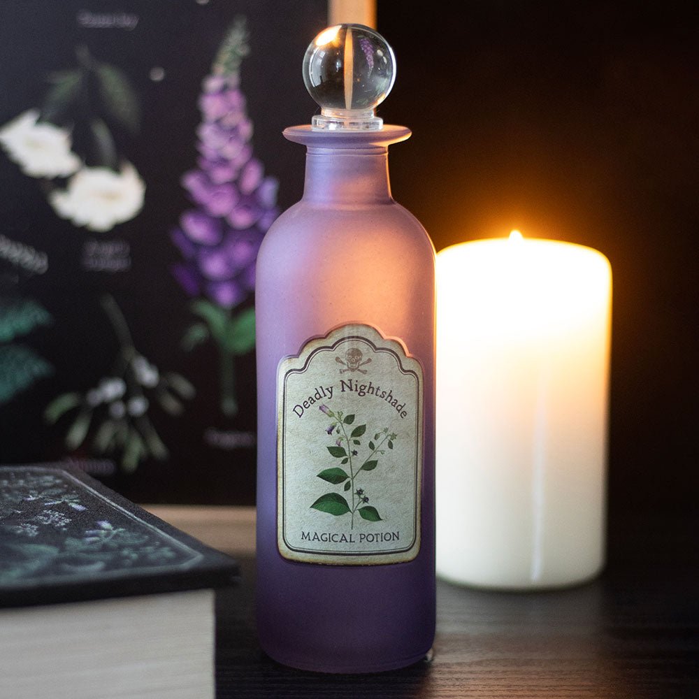 Deadly Nightshade Decorative Glass Potion Bottle Witch Mystical Home Décor - Gothic & Alternative Gift - Haunted